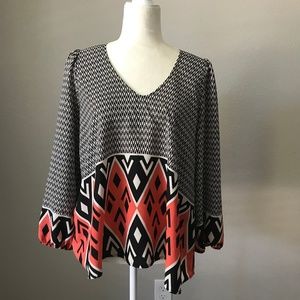 Anthropologie Black and Coral Geometric Blouse